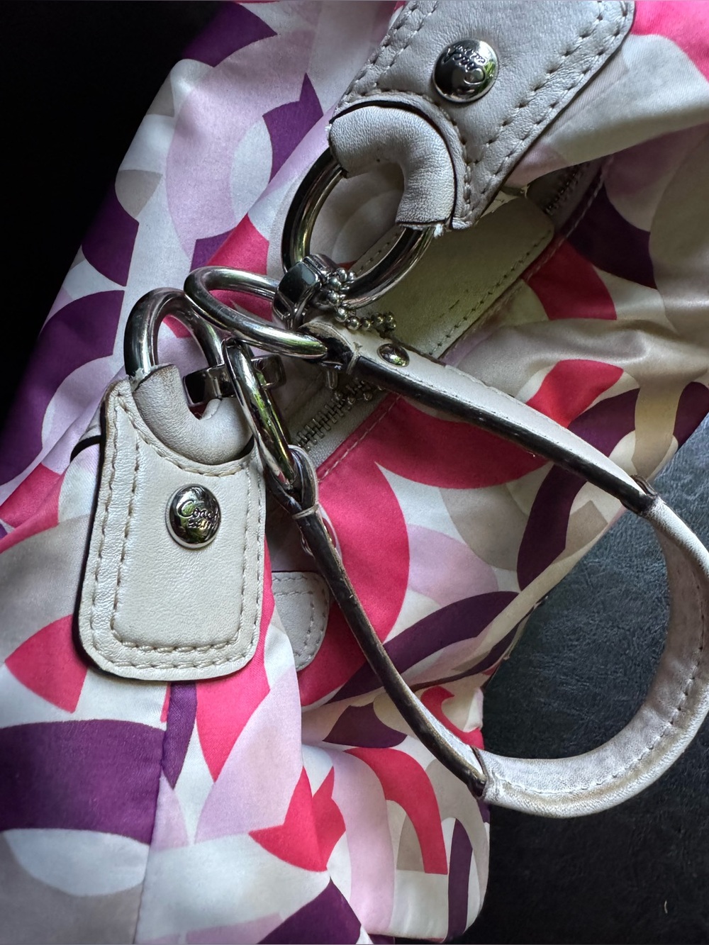 COACH Kristin Pink & Purple Signature Hobo Bag with Distressed Leather Strap - Picture 5 of 15